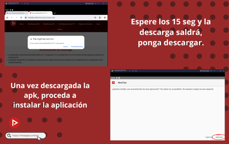 Imagen guia de como descargar NewPipe desde BlueStacks